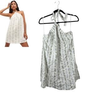 Reformation Maui Floral Cottage Linen Halter Mini Dress Size Large